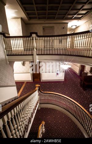 The interior of the Historic Stanley Hotel in Estes Park, Colorado. A haunted hotel that inspired Stephen King's 'The Shining.' Stock Photo