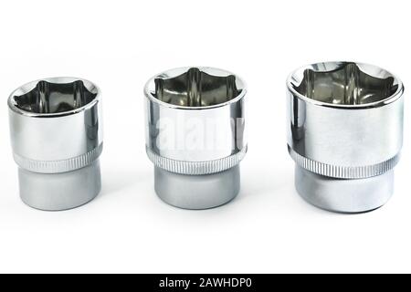 Chrome socket wrench isolated on white background Stock Photo