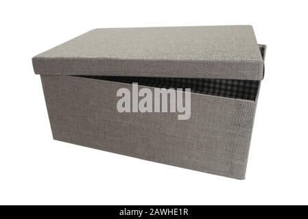 Cardboard box with a slightly opened lid isolated on white Stock Photo