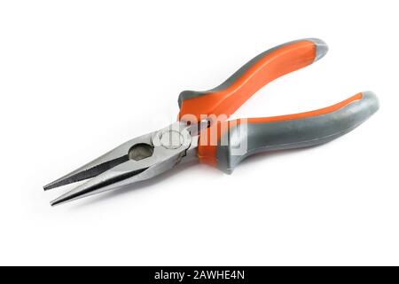 Pliers with dielectric handles isolated on white background Stock Photo