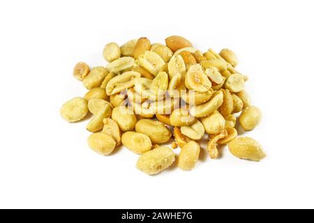 Handful of salted peanuts close-up isolated on white Stock Photo