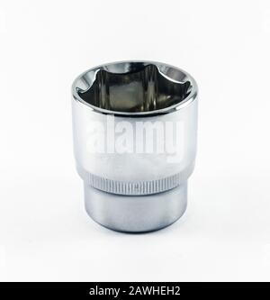 Chrome socket wrench isolated on white background Stock Photo