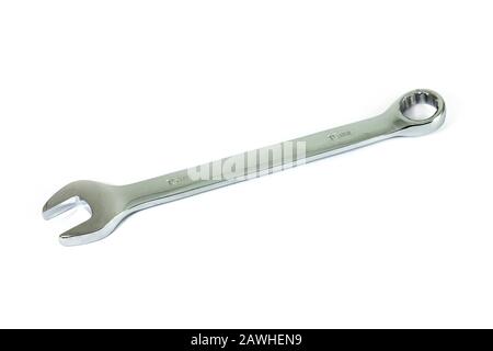 Chrome-plated wrench isolated on white background Stock Photo