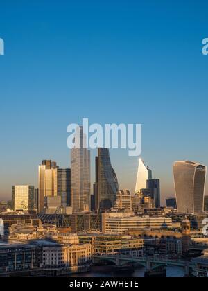 Last Light of The Day Hitting Skyscrapers, City of London, England, UK, GB. Stock Photo