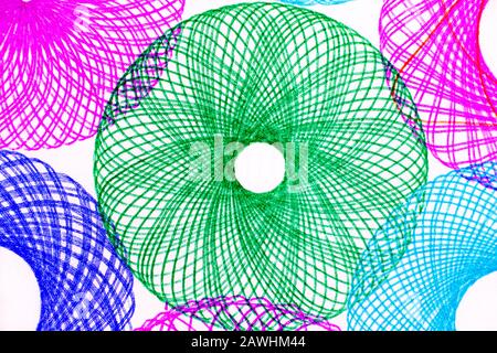 Close-up of Colour lined circles pattern backgrounds. Pen drawing. Stock Photo