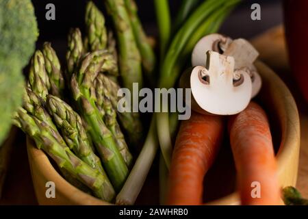 Group of vegetables on a black background. Concept for healthy nutrition Stock Photo