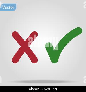 Thin line check mark icons. Green tick and red cross checkmarks flat line icons set. Vector illustration isolated on white background Stock Vector