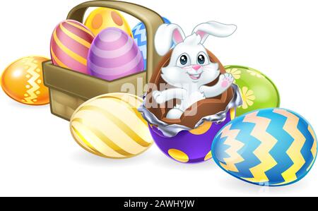 Easter Bunny Rabbit Breaking Out of Chocolate Eggs Stock Vector