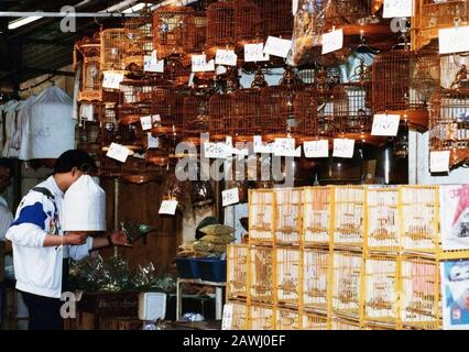 Hong Kong - CIRCA 1990: the Hong Lok Street or so called Bird Street in hong kong around 1990, it was one of famous sightseeing point but rebuild to the shopping mall after 1997. Stock Photo