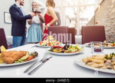 Food in an Italian Restaurant waiting for the guests to be eaten Stock Photo