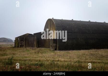 Hardened aircraft shelters on a former American airbase Stock Photo