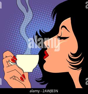 woman drinking hot coffee Stock Vector