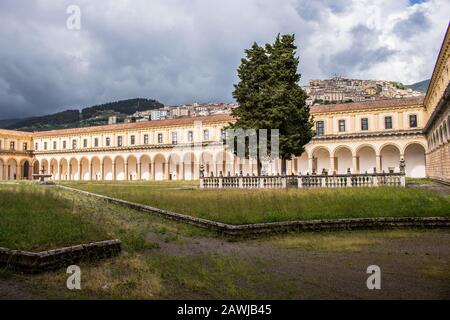 Padula, Salerno, Campania, Italy - May 21, 2017: Big Cloister in the Certosa di San Lorenzo Stock Photo