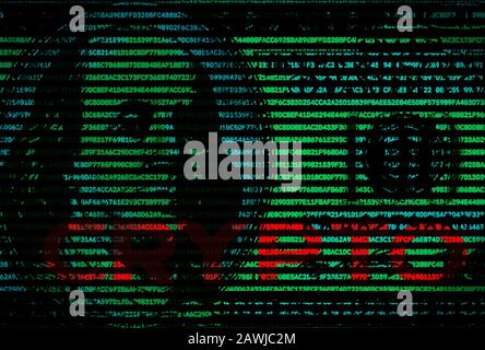 Cryptocurrency block chain technology concept poster. Overlay of closeup hundred dollar banknote and computer code with lettering CRYPTO Stock Photo