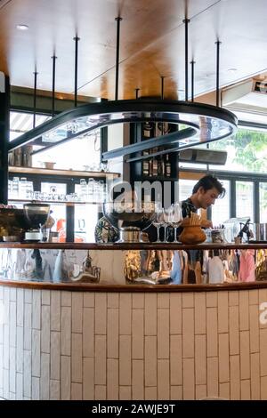 YANGON, MYANMAR - JANUARY 23, 2020: Rangoon Tea House in downtown Yangon Stock Photo