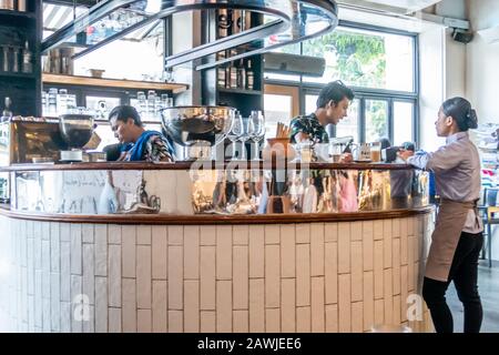 YANGON, MYANMAR - JANUARY 23, 2020: Rangoon Tea House in downtown Yangon Stock Photo