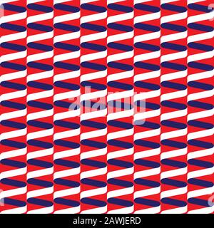 Seamless spiral ribbon wave pattern in red, white and blue Stock Vector