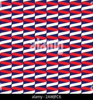 Seamless spiral ribbon wave pattern in red, white and blue Stock Vector