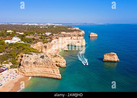 Aerial from Praia da Marinha in the Algarve Portugal Stock Photo