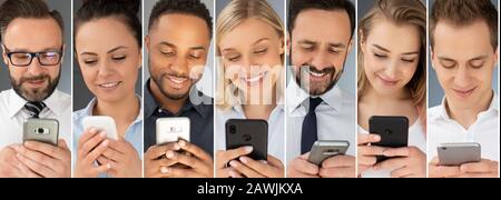 Business people use cell phones. The concept of new technologies. Stock Photo