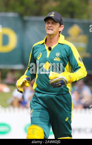 Junction Oval, Melbourne, Victoria, Australia. 09th Feb, 2020. The Bushfire Cricket Legends Bash Charity Match - Adam Gilchris during the game - Image Credit: brett keating/Alamy Live News Stock Photo