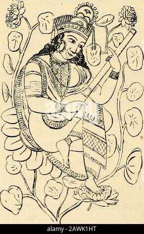 Hindu mythology, Vedic and Purānic . he is said to be a son ofBrahma.* In addition to the names of Brahma already referredto, the following are those most commonly known :— Atmabhu, The self-existent. Paramesthi, The chief sacrificer. He as the firstBrahman performed all the great sacrifices of theHindu religion. Lokesha, The god of the world. Hiranyagarbha, He who came from the golden egg. Savitripati, The husband of Savitri. Adikavi, The first poet. * Dowson, s.v. io8 THE PURAN1C DEITIES. Sarasvati. Brahmas wife is Sarasvati, the goddess of wisdomand science, the mother of the Vedas, and the Stock Photo