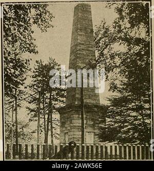 History and directory of Newton and Ransom townships, Lackawanna County, Pennsylvania; . 1864 by the Wyoming Monu-mental Association, which was incorporated byan Act approved April 3, 1860. The monument proper cost about $6,500. In-cluding grounds, fencing, trees and shrubberythe cost was about $8,000. The monument is a plain obelisk, of the darkgray stone of the valley, cut on the face and laidm blocks of from twelve to fifteen inches inthickness, and of convenient lengths. It is sixty-two and one-half feet in heightfrom the surface of the ground, rectangular inform, and of proper proportions Stock Photo