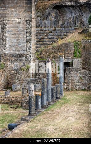 Italy Tuscany Volterra - The Roman theater of Volterra (amphitheater): details of columns and stands. Stock Photo