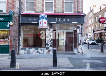 The exterior of the now-closed Cigala restaurant on Lamb's Conduit Street, Bloomsbury, London, UK Stock Photo