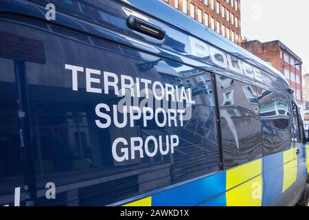 A Metropolitan Police Territorial Support Group van (the former Special Patrol Group) parked up on Lamb's Conduit Street in Bloomsbury, London, UK Stock Photo