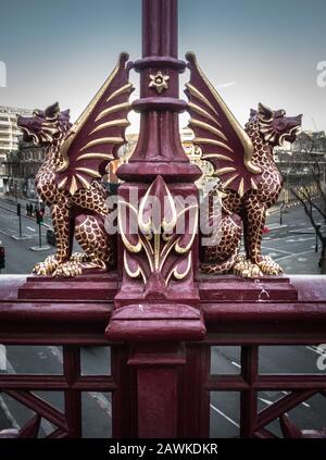 Closeup of dragons of the City of London on Holborn Viaduct, Farringdon Street, London, EC4, England, U.K. Stock Photo