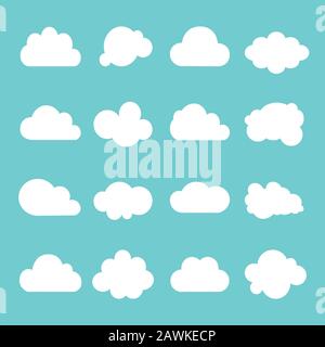 Cloud vector icon set on blue background Stock Vector