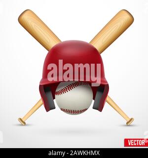 Symbol of a baseball. Helmet, ball and two bats. Vector. Stock Vector