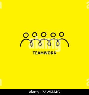 Hand drawn teamwork symbol, sketch people union, vector line black icon Stock Vector