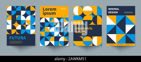 Minimal swiss geometric posters. Cover design. Patterns in 80s style. Vector illustration Stock Vector