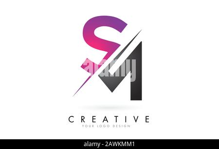 SM S M Letter Logo with Colorblock Design and Creative Cut. Creative logo design. Stock Vector