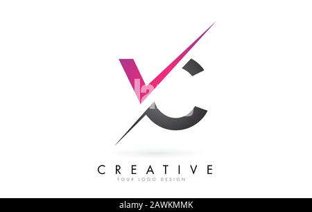 VC V C Letter Logo with Colorblock Design and Creative Cut. Creative logo design. Stock Vector