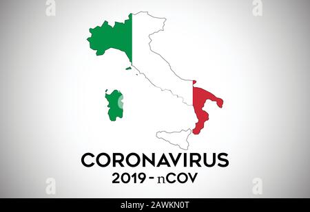 CoronaVirus in Italy and Country flag inside Country border Map Vector Design. 2019-nCoV with Italy map with national flag Vector Illustration. Stock Vector