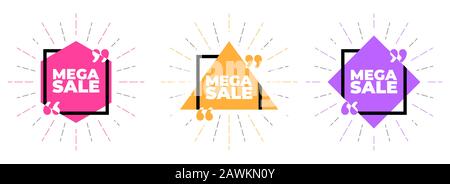 Set of Mega sale offer template design in flat trendy geometric retro style poster, placard, web, Concept, Banner, Logo Design, Icon, Offer, Unit. Stock Vector