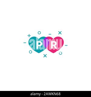 PR agency logo with hearts, public relations color vector icon Stock Vector