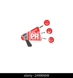 PR illustration with megaphone, public relations vector icon Stock Vector