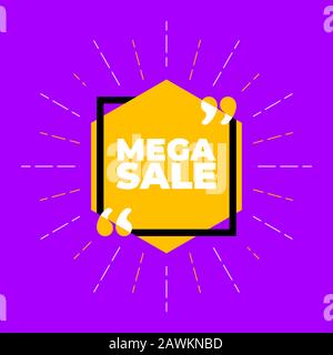 Mega sale template design in flat trendy hexagon geometric retro style, poster, placard, web, Concept, Banner, Logo Design, Icon, Offer, Unit, Label Stock Vector