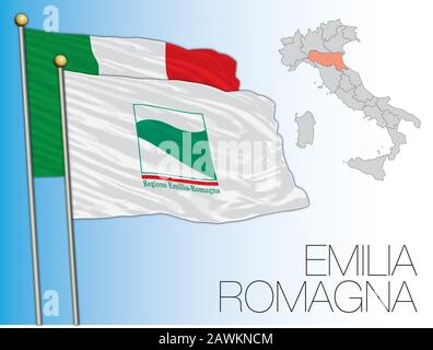 Emilia Romagna regional flag and map, Italy, EU, vector illustration Stock Vector