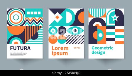 Minimal geometric posters in swiss style, minimalist cover templates for brochures, scandinavian vector graphic design Stock Vector