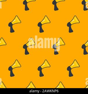 PR seamless pattern, news, public relations vector background with megaphones Stock Vector