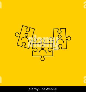 Selection of candidates for work, puzzle piece with staff, line vector icon Stock Vector