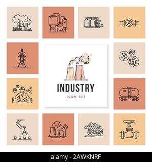 A large vector set of industry icons and production in a linear style. Stock Vector