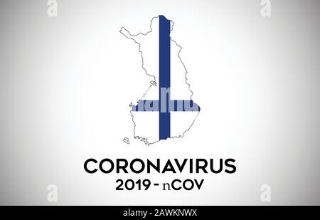 CoronaVirus in Finland and Country flag inside Country border Map Vector Design. 2019-nCoV with Finland map with national flag Vector Illustration. Stock Vector