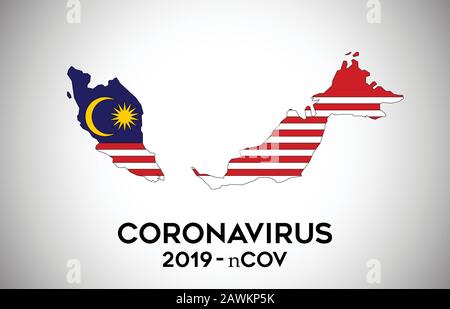 CoronaVirus in Malaysia and Country flag inside Country border Map Vector Design. 2019-nCoV with Malaysia map with national flag Vector Illustration. Stock Vector