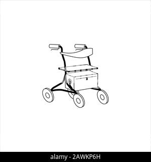 Rollator for older people and rehabilitation. Black outline flat style vector illustration can be used in greeting cards, posters, flyers, banners, promotions, invitations, hospital promotions etc. EPS10 Stock Vector